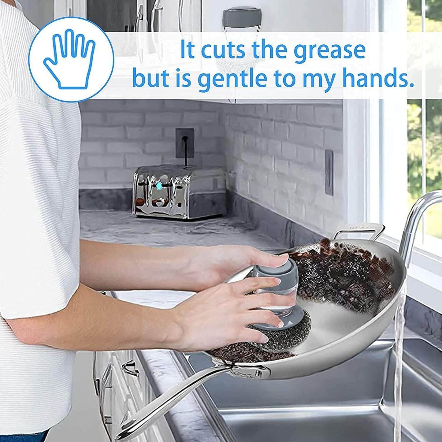 Kitchen Soap Dispensing Palm Brush (Pack of 2) – Innovative Soap Dispenser Brush for Easy Dish Cleaning