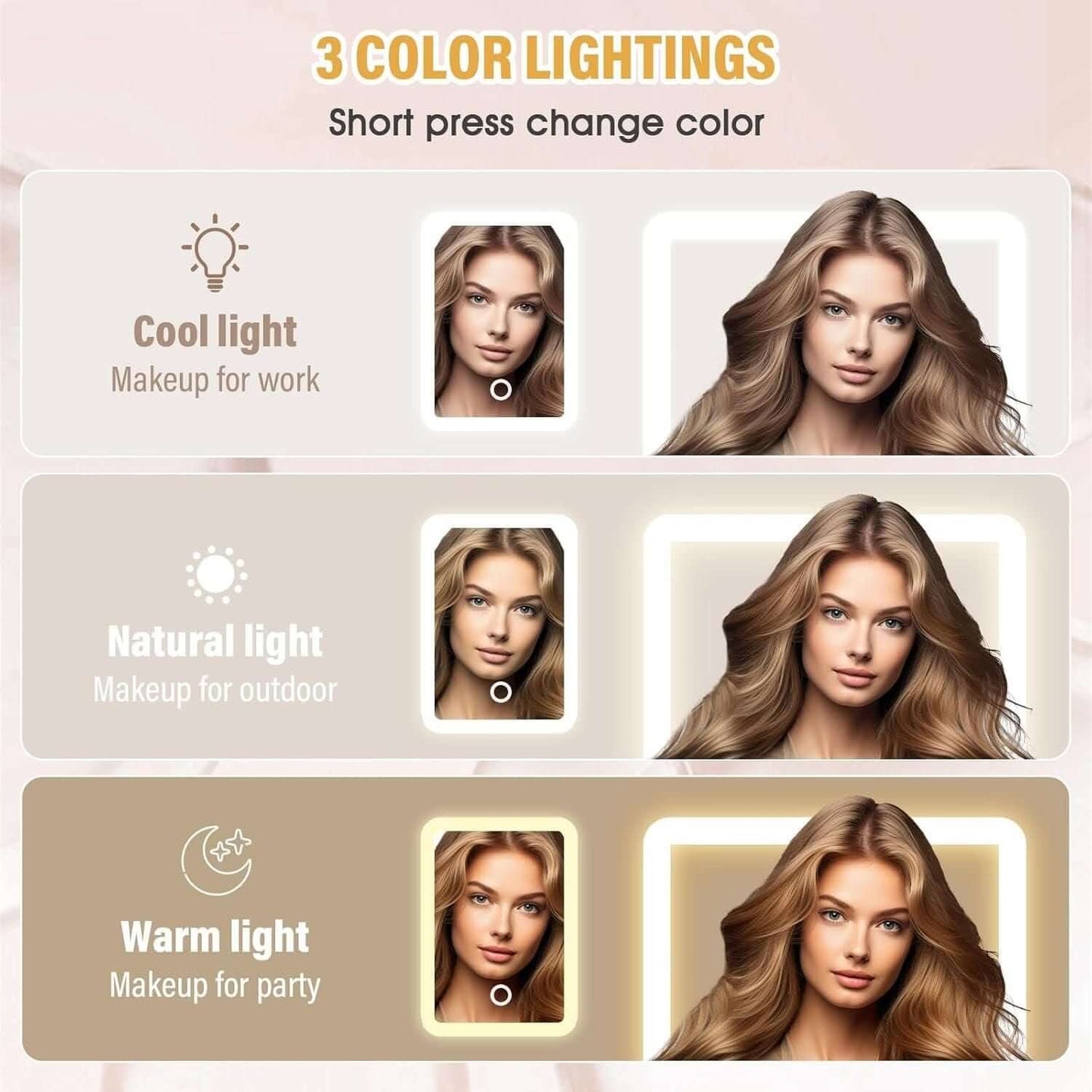 LED Mirror Jewelry Box White — Leather-Look Finish, Adjustable Inserts, Keeps Necklaces, Rings, Earrings Organized