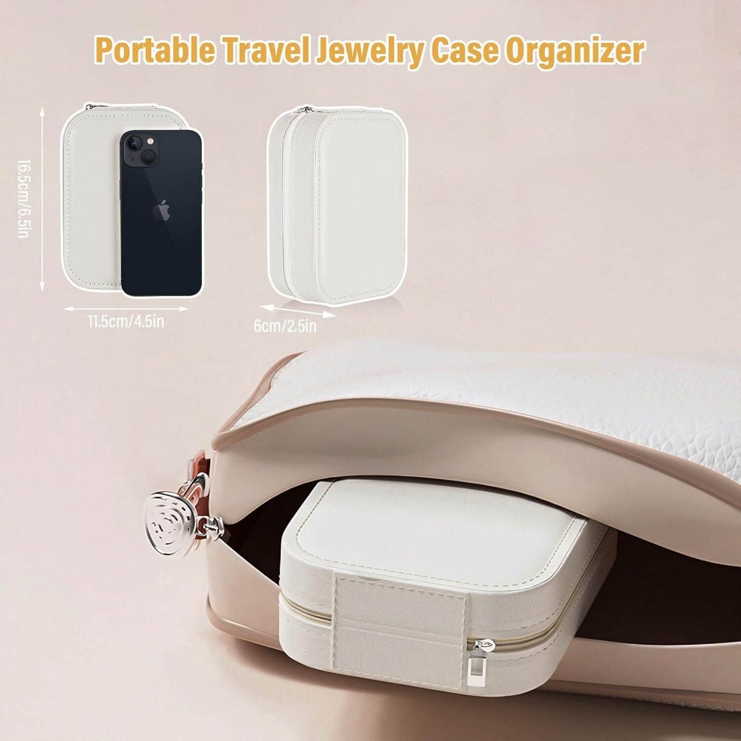LED Mirror Jewelry Box White — Leather-Look Finish, Adjustable Inserts, Keeps Necklaces, Rings, Earrings Organized
