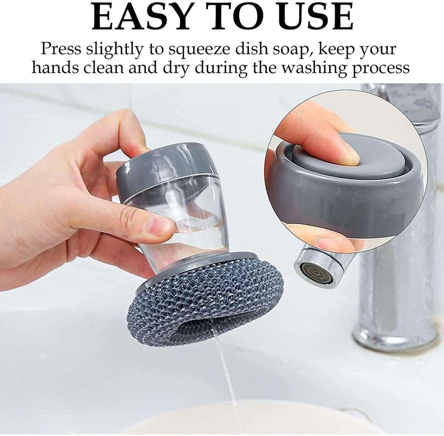 Kitchen Soap Dispensing Palm Brush (Pack of 2) – Innovative Soap Dispenser Brush for Easy Dish Cleaning