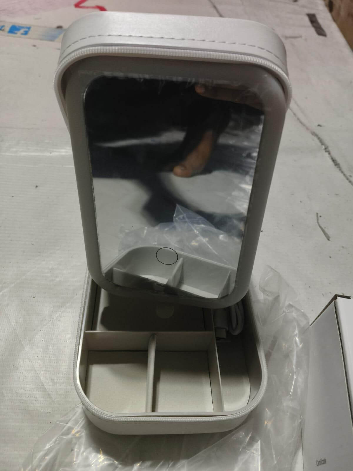 LED Mirror Jewelry Box White — Leather-Look Finish, Adjustable Inserts, Keeps Necklaces, Rings, Earrings Organized