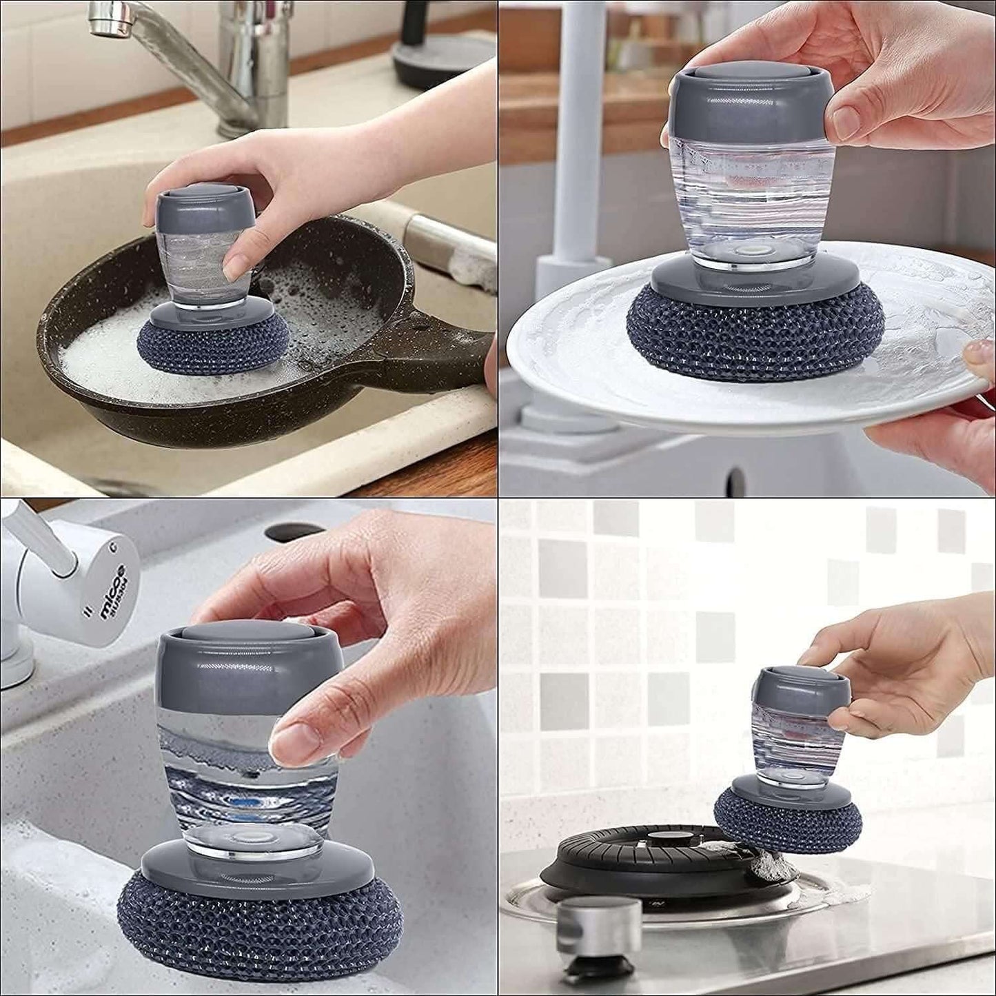 Kitchen Soap Dispensing Palm Brush (Pack of 2) – Innovative Soap Dispenser Brush for Easy Dish Cleaning