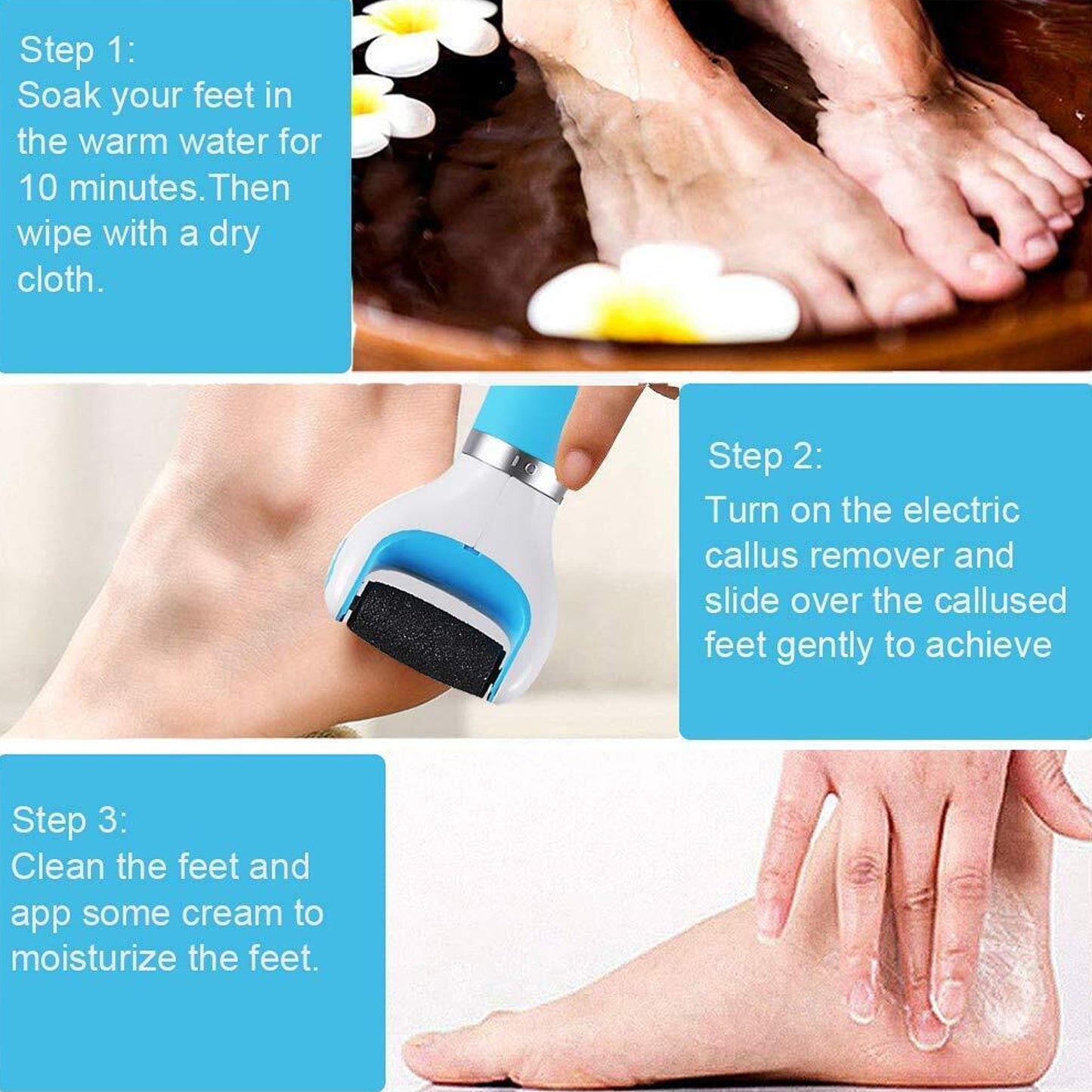 Electric Dry Foot File Callus Remover – Coarse & Regular Roller for At-Home Pedicure, Battery-Powered Foot Care Tool (USB Rechargeable, Battery Not Included)