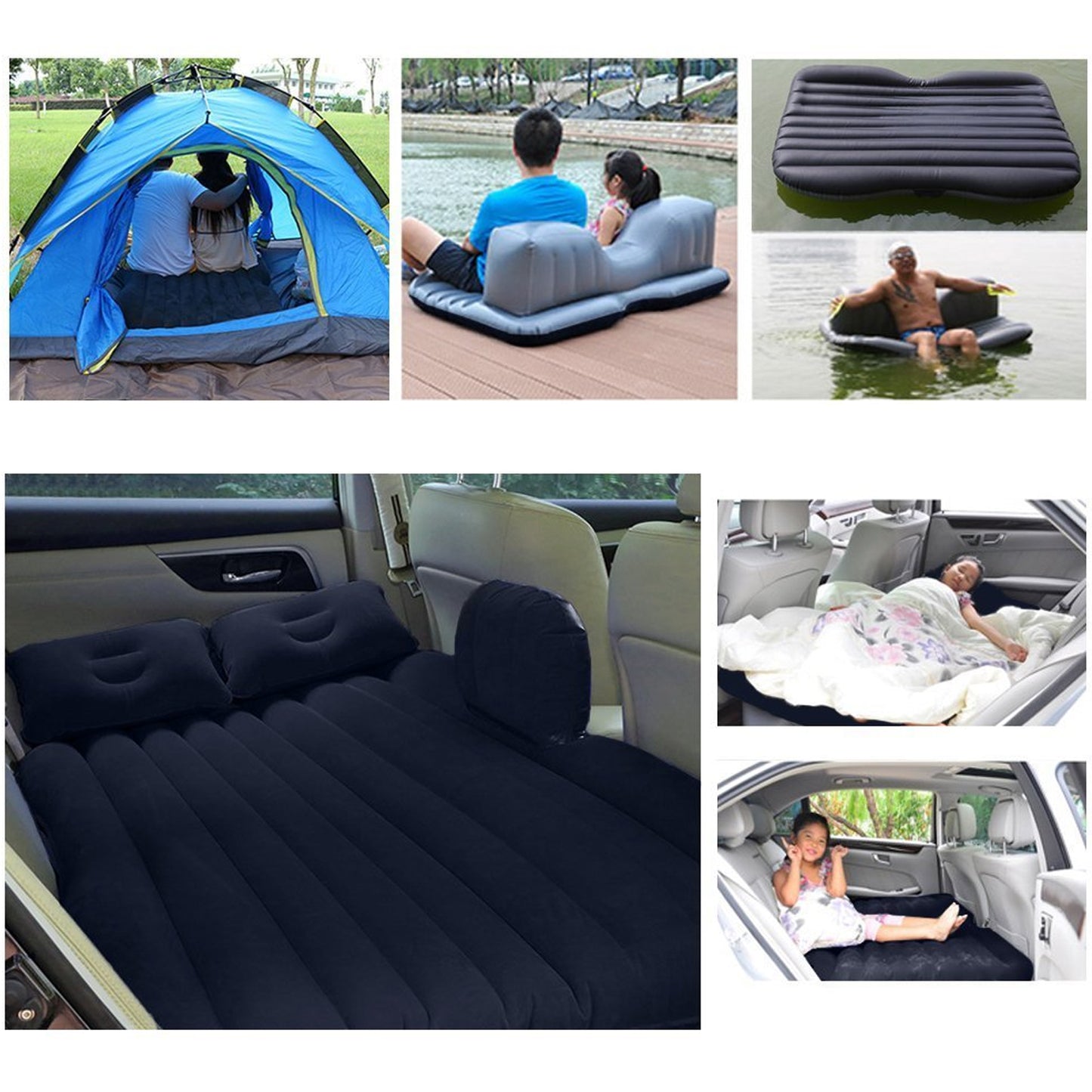 Car Back Seat Inflatable Bed with 2 Pillows + Portable Air Pump