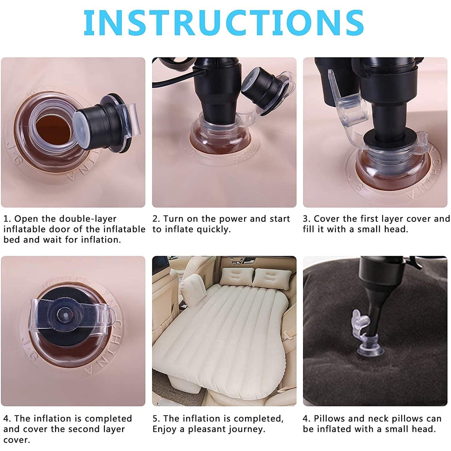 Car Back Seat Inflatable Bed with 2 Pillows + Portable Air Pump
