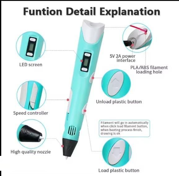 3D Printer Pen for Kids – Beginner 3D Drawing Pen Set with PLA Filament (Random Colors)