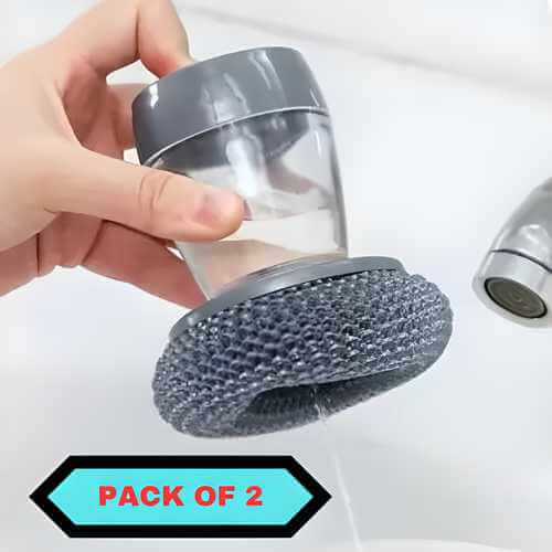 Kitchen Soap Dispensing Palm Brush (Pack of 2) – Innovative Soap Dispenser Brush for Easy Dish Cleaning