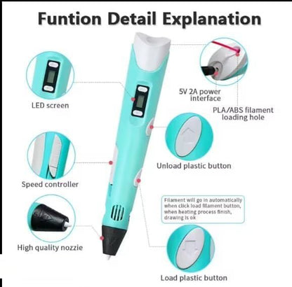 3D Printer Pen for Kids – Beginner 3D Drawing Pen Set with PLA Filament (Random Colors)