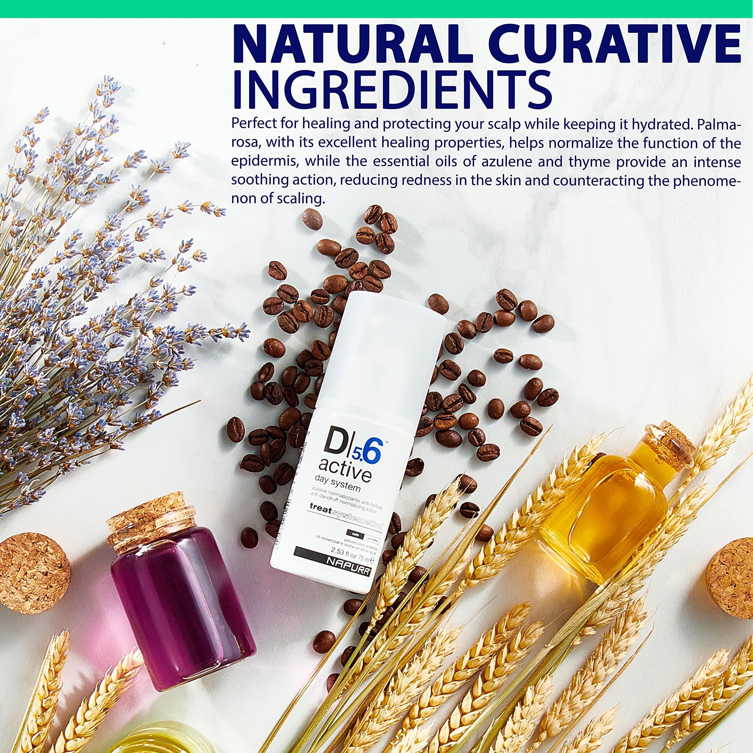 D5.6 Professional anti Dandruff Treatment with Tea Tree Oil Salicylic Acid and Zinc (2.53 Fl Oz) Natural Itchy Scalp Lotion Relief for Women and Men