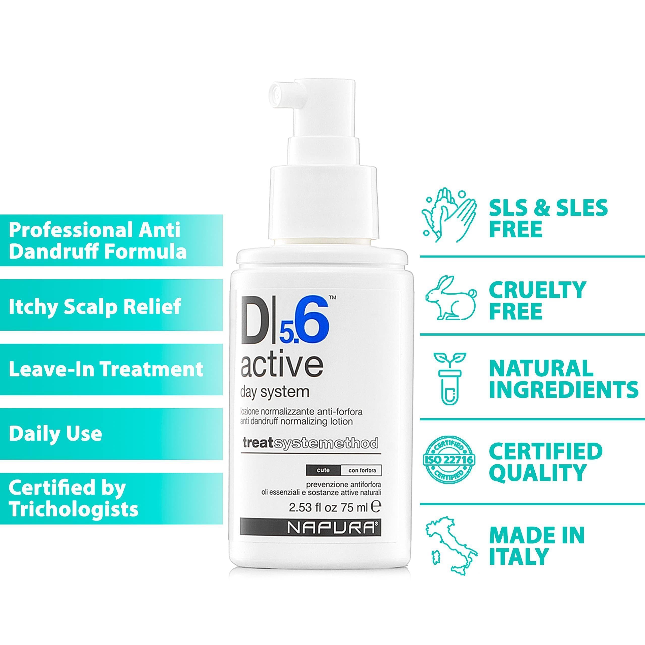 D5.6 Professional anti Dandruff Treatment with Tea Tree Oil Salicylic Acid and Zinc (2.53 Fl Oz) Natural Itchy Scalp Lotion Relief for Women and Men