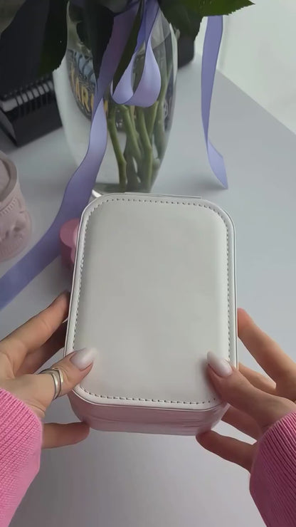 LED Mirror Jewelry Box White — Leather-Look Finish, Adjustable Inserts, Keeps Necklaces, Rings, Earrings Organized